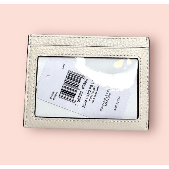 Coach Slim Card Case Chalk Pebbled Leather NWT $78 - Picture 2 of 2